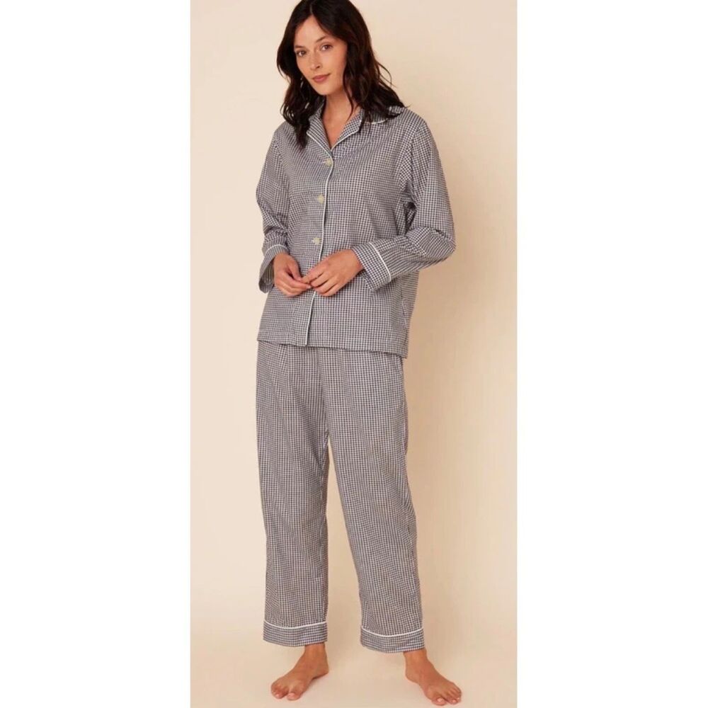 The Cats Pajamas Pajama Set Womens Small Black White Gingham Pants Long Sleeve
